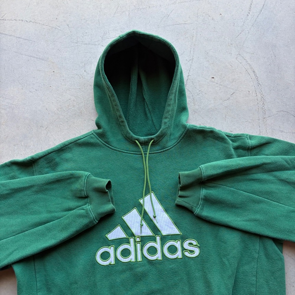 Vintage Adidas Hoodie Green Embroidered Logo Pullover Sweatshirt Mens XL
